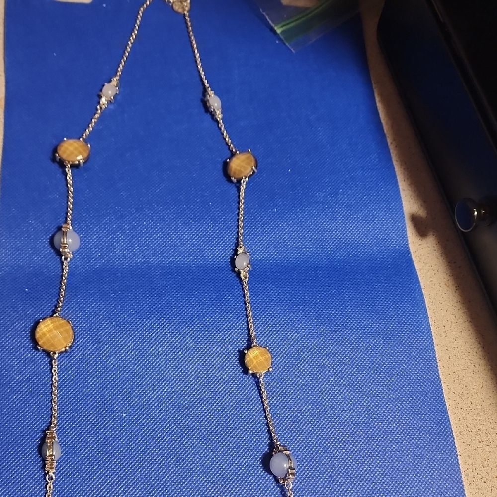 Elegant Silver and Gold Necklace With Multi Colored Stones....24 Inch